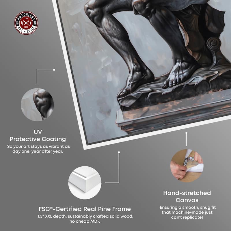 Notoriart Ebony Statue In Thought Framed Men Style 1 Piece Canvas Wall Art