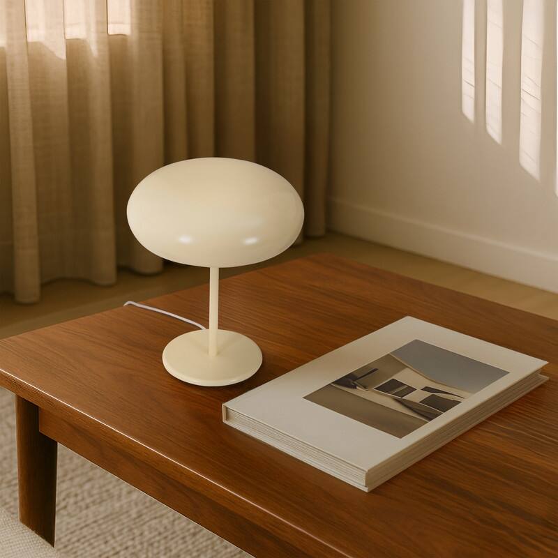 Brightech Ayla LED Glossy Off-White Cream Ceramic Modern Industrial Round Dome Dimmable Bedside Nightstand Desk Lamp