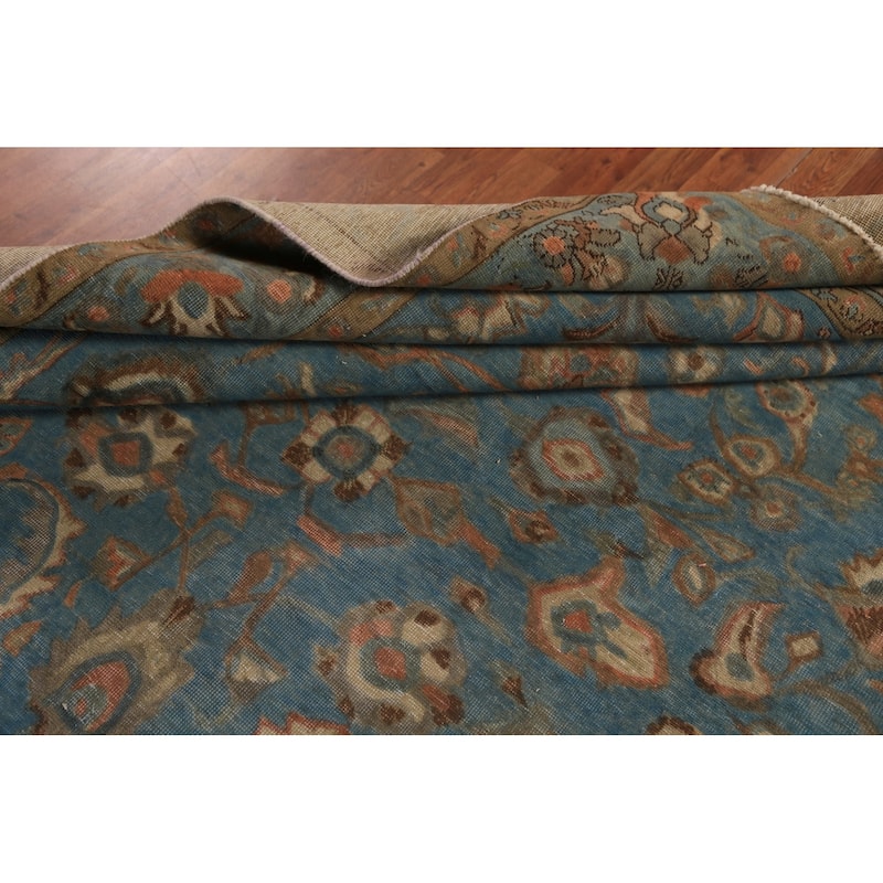 All-Over Floral Blue Tabriz Persian Area Rug Hand-Knotted Wool Carpet - 7'10"x 11'0"