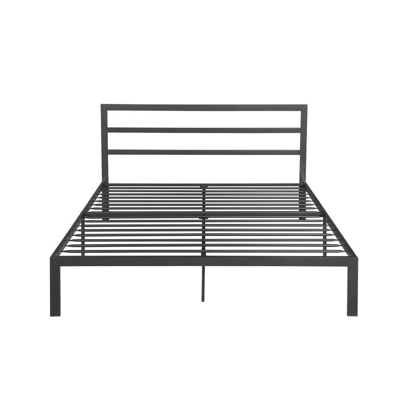 Queen Size Metal Bed Frame with Headboard, Sturdy Steel Structure, Easy Assembly, Under Bed Storage, No Box Spring Needed
