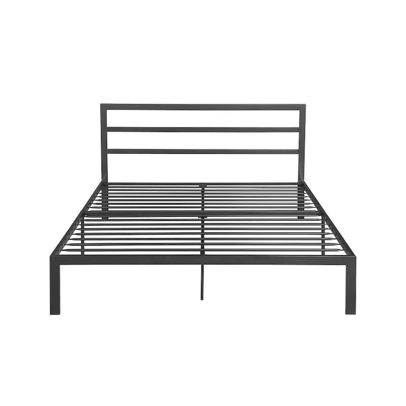 Stylish Queen Metal Bed Frame with Charcoal Grey/Black Headboard - Easy Assembly, 600 lbs Capacity