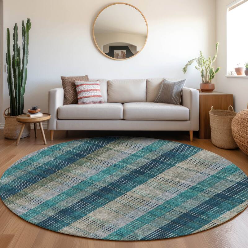 Premium Washable Super Soft Modern Plaid Mayfield Rug - Teal - 8' x 8'