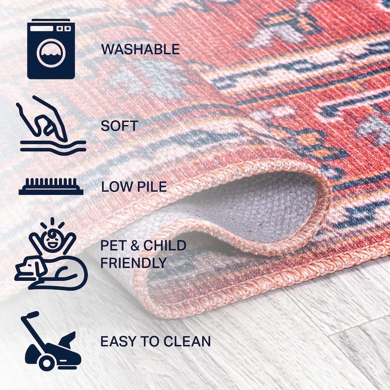JONATHAN Y Victoria Ornate Large Medallion Machine Washable Area Rug