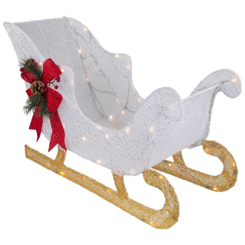 30.25" LED Lighted Glittery White Sleigh Outdoor Christmas Decoration - Gold