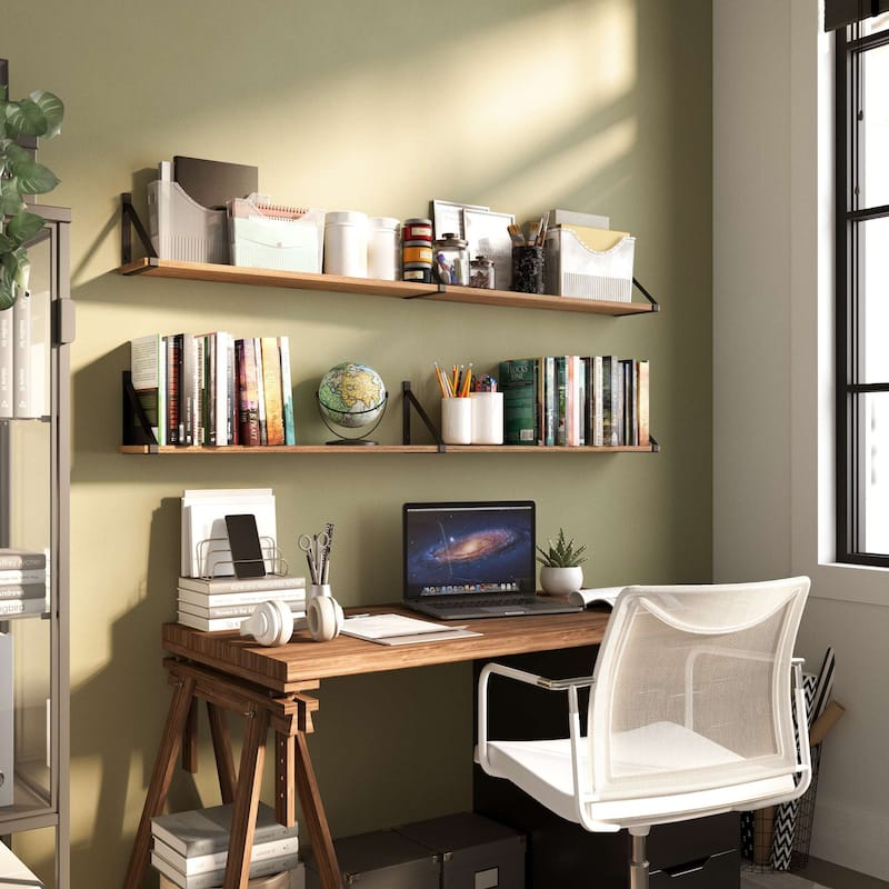 Wallniture Bora 54" x 6" Floating Shelves for Living Room, Rustic Bookshelves, Office Decor Shelves, Wall Mounted, Burnt, 2 Pcs