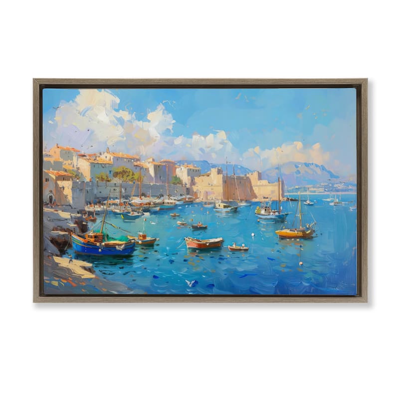 Stupell Nautical Harbor Coastal Town Framed Floater Canvas Wall Art Design By LSR Design Studio - 31 x 21 - Brown