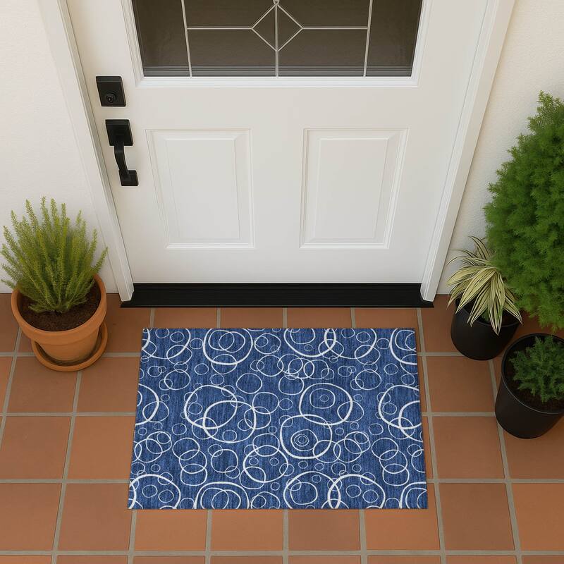 Machine Washable Indoor/ Outdoor Contemporary Nexus Chantille Rug - Navy - 1'8" x 2'6"