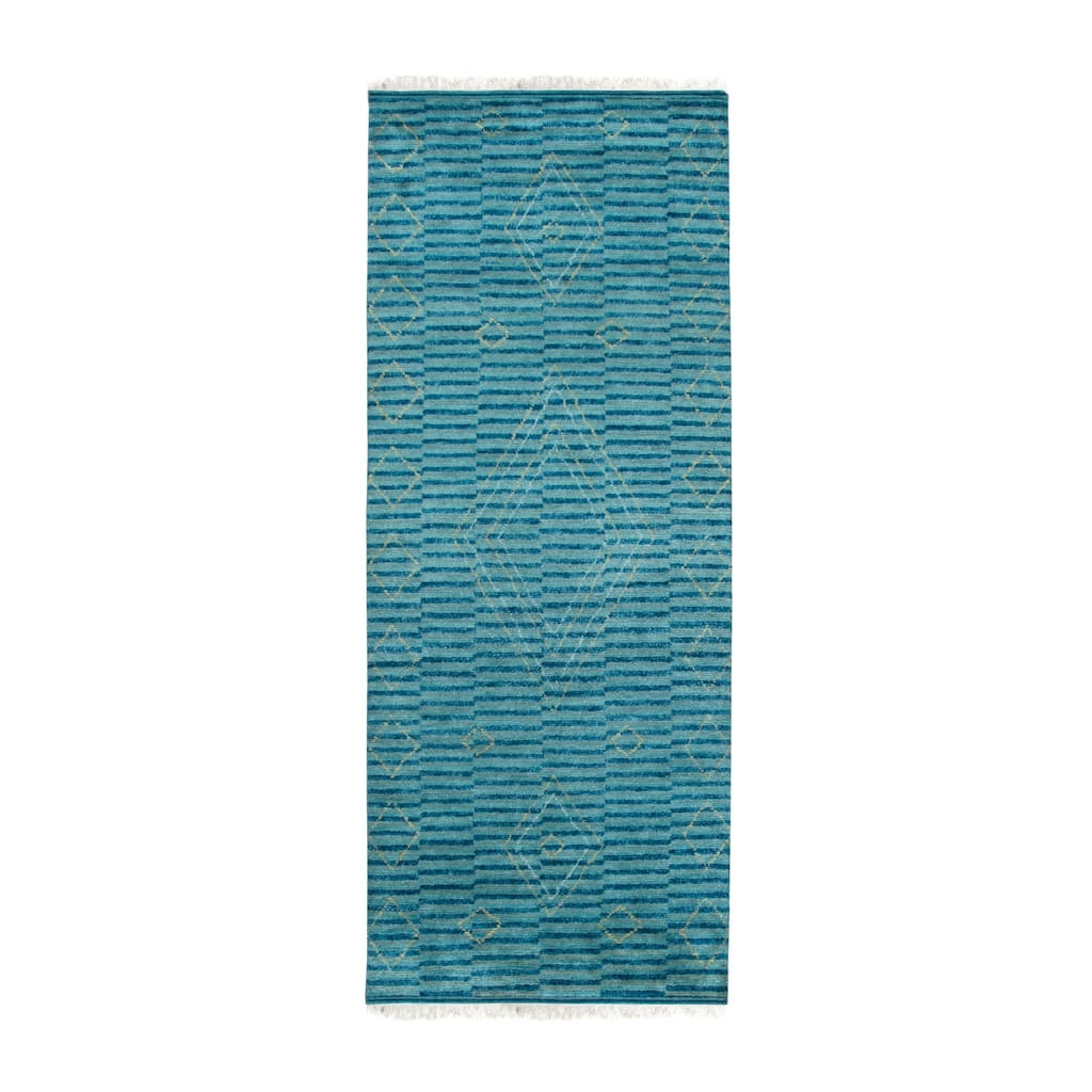 Hand-Knotted Wool Green Modern Contemporary Moroccan Rug