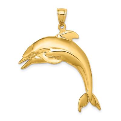 14k Yellow Gold 3-D & Polished Jumping Dolphin Charm