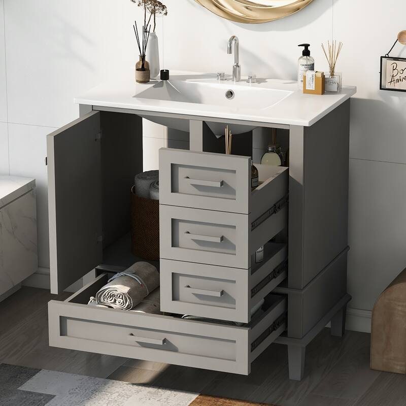 30"Bathroom Vanity,Modern Bathroom Cabinet with Sink Combo Set,Bathroom Storage Cabinet with a Soft Closing Door and 3 Drawers - Grey