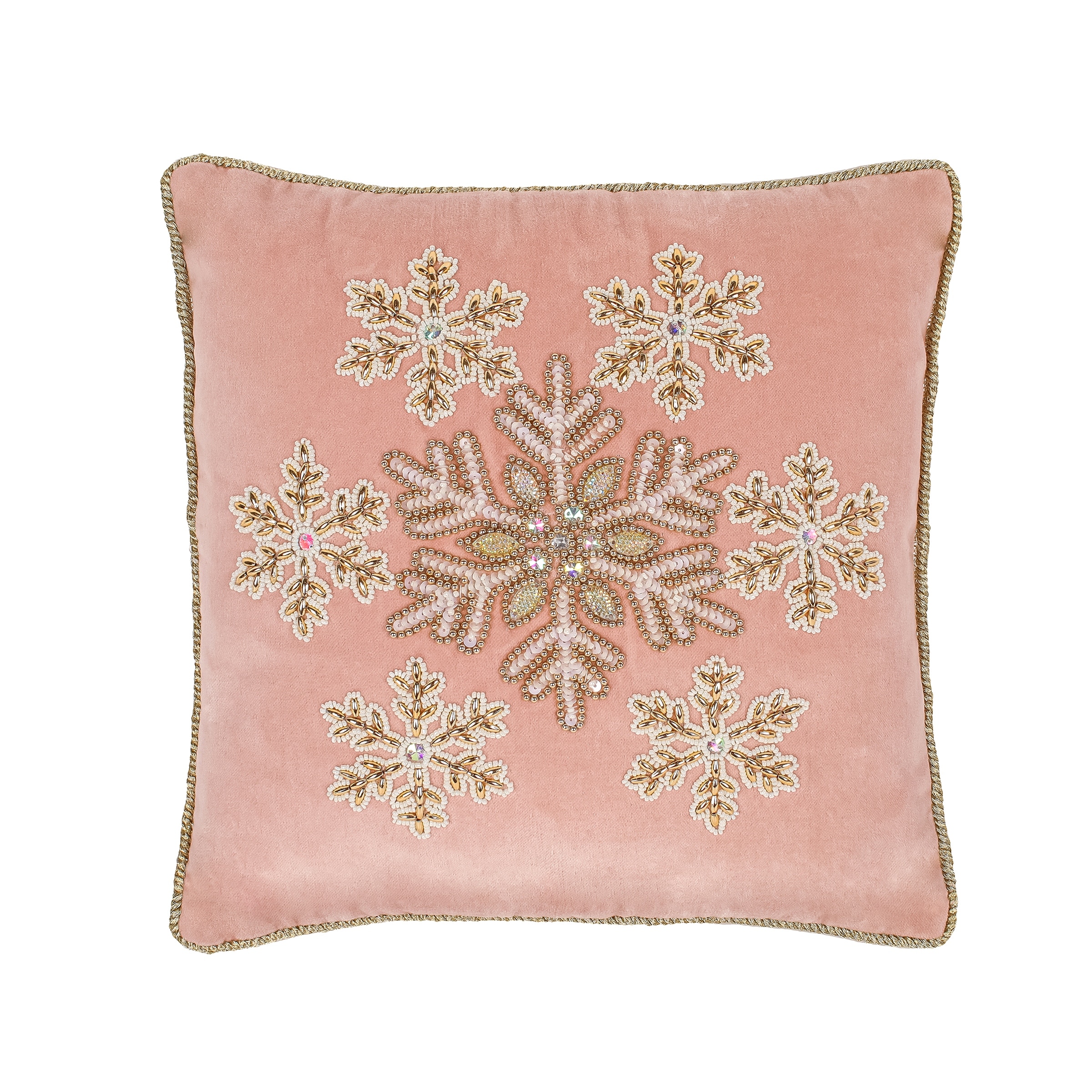 HGTV Home Collection Snowflake Beaded Velvet Pillow Blush 14in Accent Cotton
