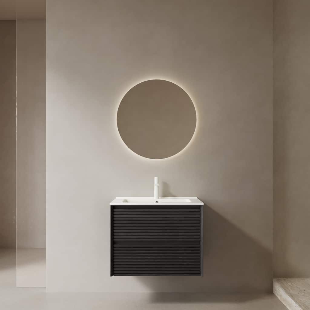GDFStudio - Bron Modern Floating Bathroom Vanity with Integrated Rectangular Ceramic Basin and 2 Soft-Close Drawers