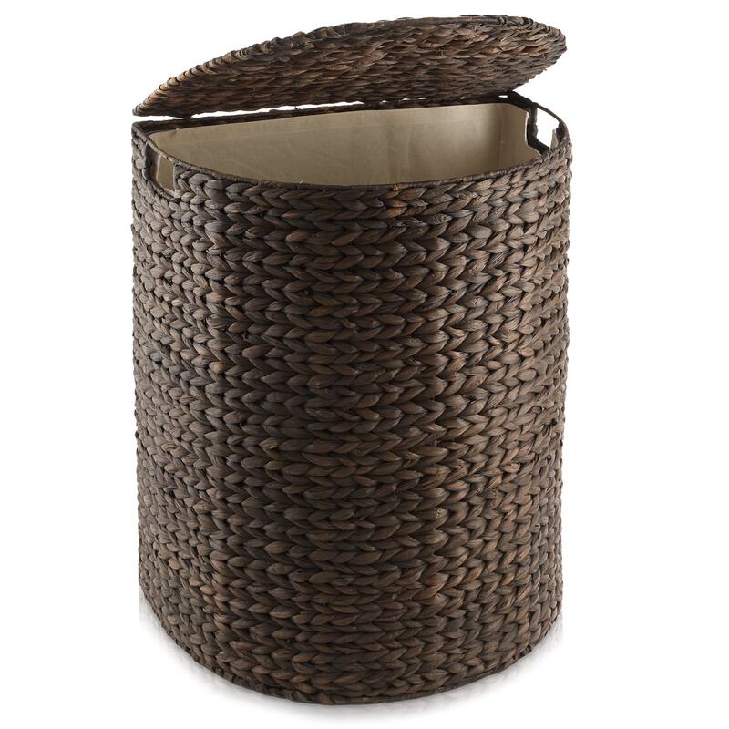 Half Moon Laundry Hamper Basket w Lid and Removable Liner for Clothes - Brown