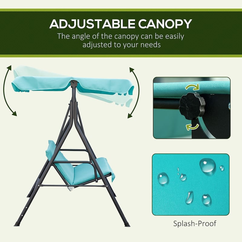 Patio Porch Swing Chair with Adjustable Canopy, Seats 3 Adults, Steel Frame, Armrests, Green