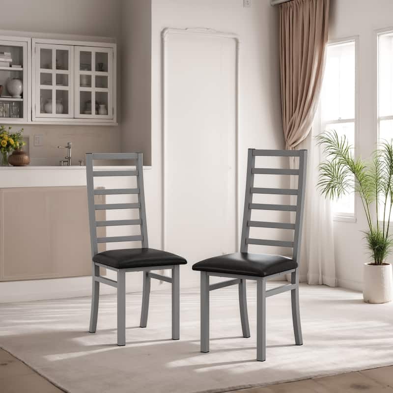 Metal Dining Chairs Set of 2, Steel Legs and PU Leather Seats, High Back Armless Dining Chairs, for Kitchen, Living Room