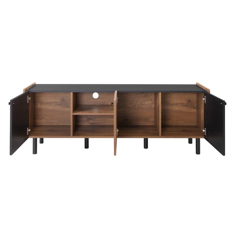 Mid Century TV Stand with 3 Cabinets, Media Console Table for TVs up to 70'', Entertainment Center with Storage