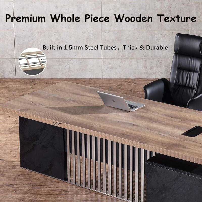 Large L-Shaped Executive Desk with Drawers Cabinet Cable Management