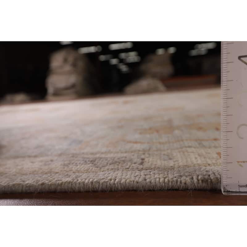 Vegetable Dye Oushak Area Rug Hand-Knotted Floral Beige Wool Carpet - 7'11" x 10'2"