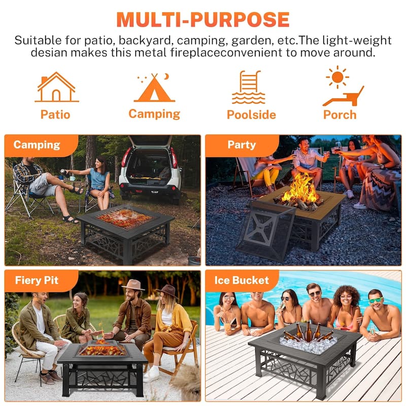 3-in-1 32 in. Wood Burning Outdoor Fire Pit/Ice Pit/BBQ Fire Pit