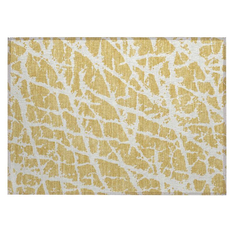 Machine Washable Indoor/ Outdoor Transitional Gold Crackle Chantille Rug