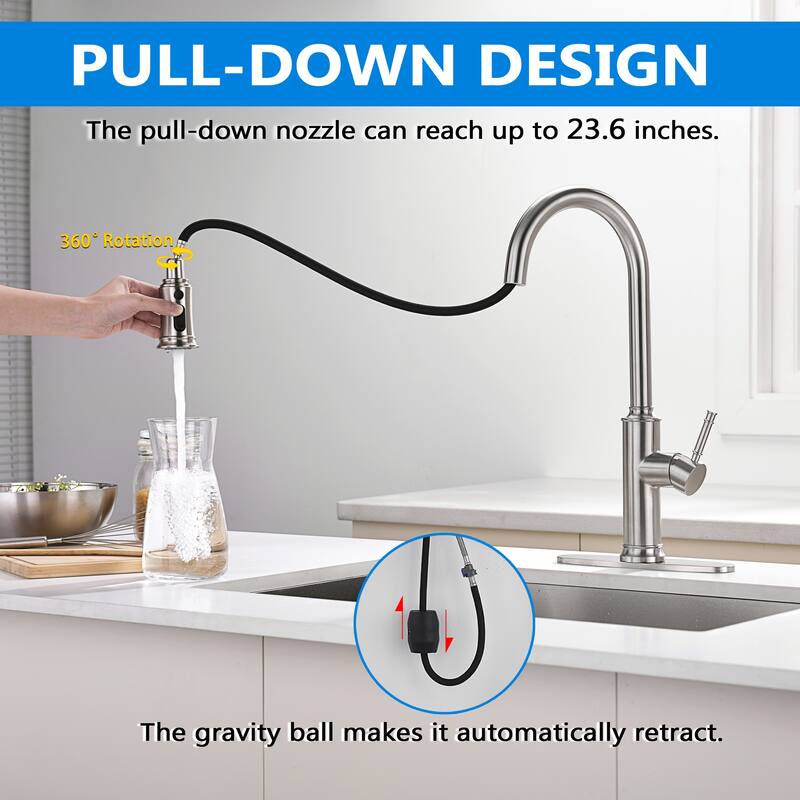 Pull Down Kitchen Faucet Pull Out Sprayer with Soap Dispenser