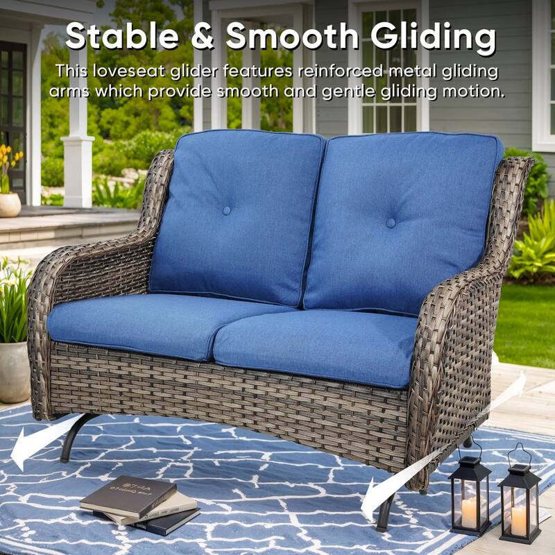 Patio Loveseat Wicker Sofa with Swivel Chair with Table