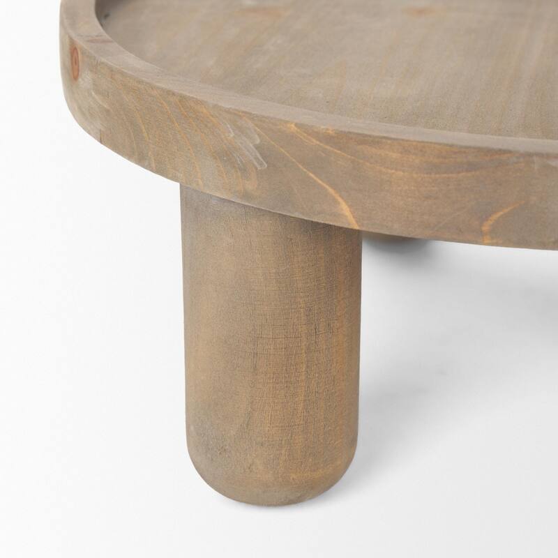 Virve Round Light Brown Wood w/ Gray Wash Wooden Trays - 13.3L x 13.3W x 5.8H