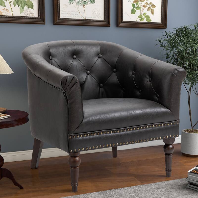 Modern PU Leather Armchair Tufted Accent Chair