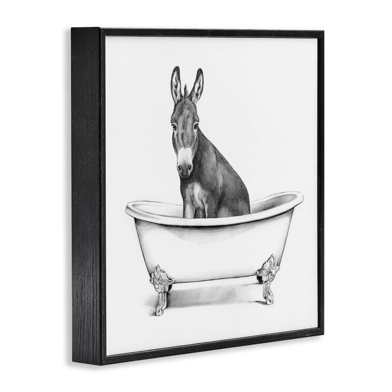 Stupell Donkey in Claw Tub Farm Animal Bathroom Sketch Framed Wall Art,12x12 - White