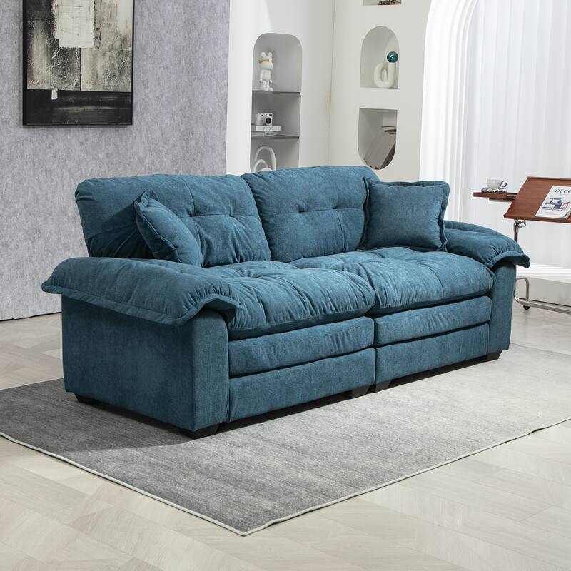 Small Sofa Loveseat Deep Seat Sofa Couch with 2 Throw Pillows, 2-Seater Settee with Pillow Top Armrests