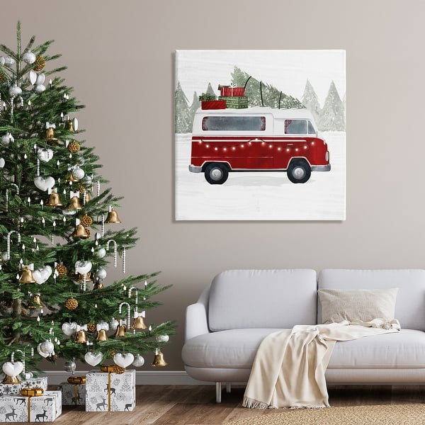 Stupell Red Van Holiday Lights Carrying Christmas Presents Canvas Wall