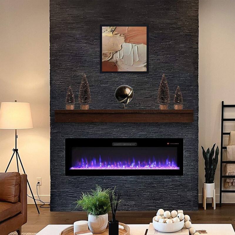 60 Inch Electric Fireplace, Recessed and Wall Mounted Fireplace
