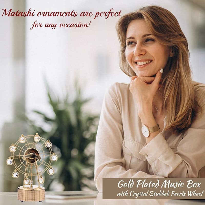 Matashi Home Decorative Showpiece 24K Gold Plated Music Box with Crystal Studded Ferris Wheel FigurineIt's a Small World