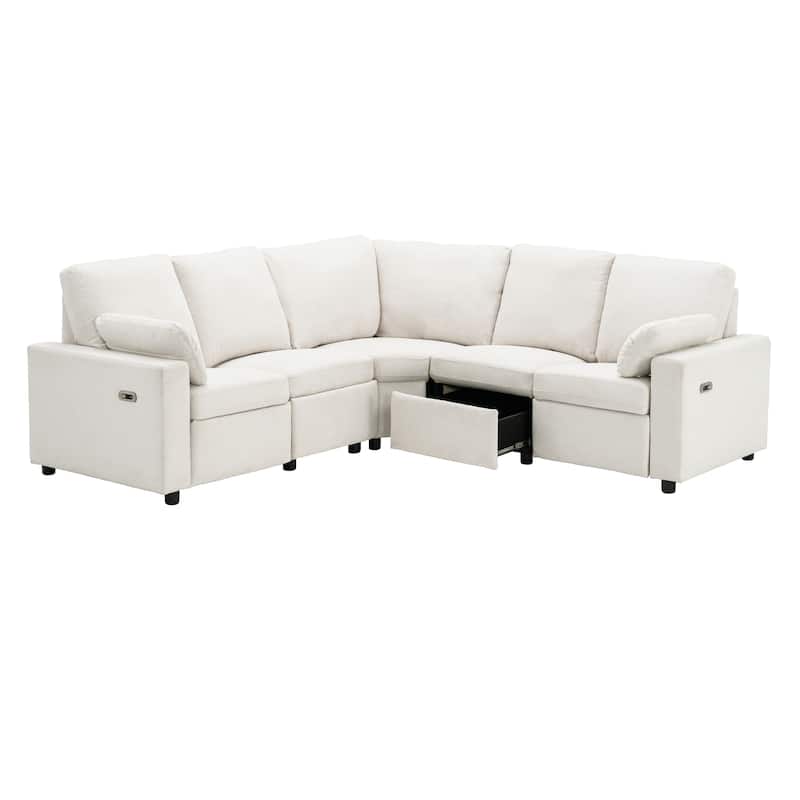 89" Power Recliner Sofa, 2 USB, 2 Drawers, Beige Linen for Living Room