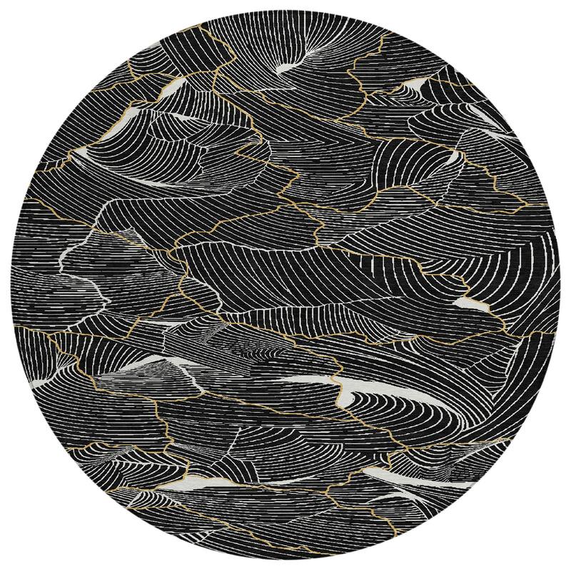 Machine Washable Indoor/ Outdoor Abstract Crackle Chantille Rug