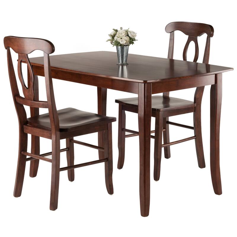 3 Piece Solid Wood Dining Table Set with Keyhole Back Chairs Walnut - 17.36 x 21.14 x 36.65 inches