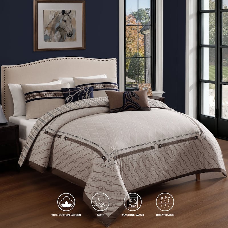Bebejan Equestrian 100 % Cotton Sateen 5 Piece Reversible Comforter Set