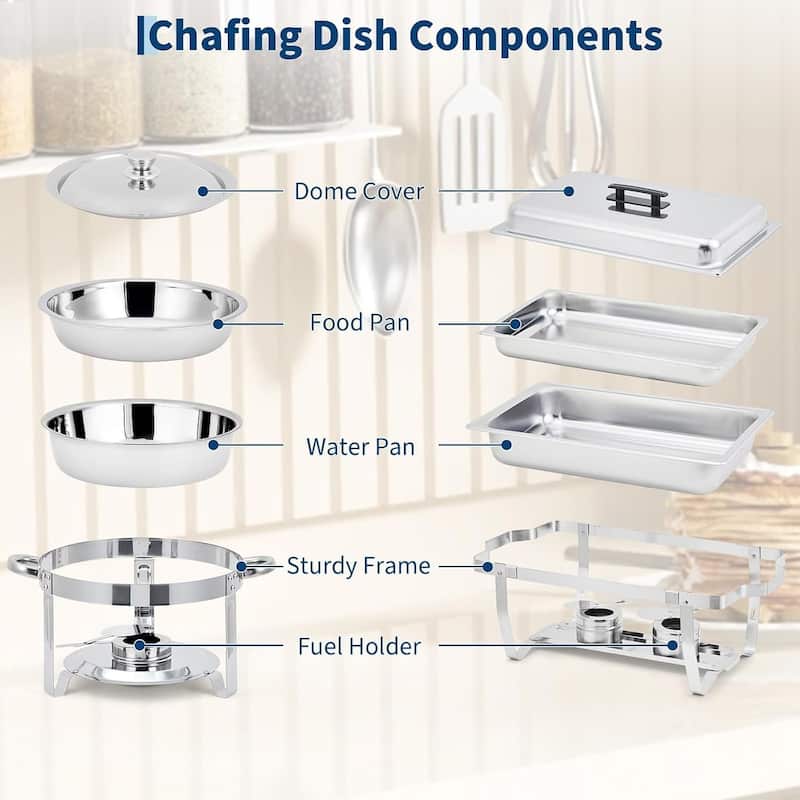 2 Pack Rectangular and Round Chafing Dish Combo - 1+1pcs