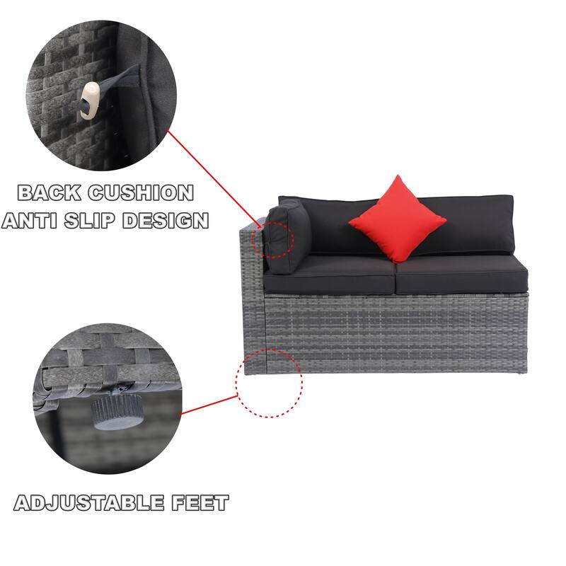 5 Piece Outdoor PE Rattan Conversation Furniture Set, U Shaped Patio Sectional Sofa Set with Cushions and Coffee Table