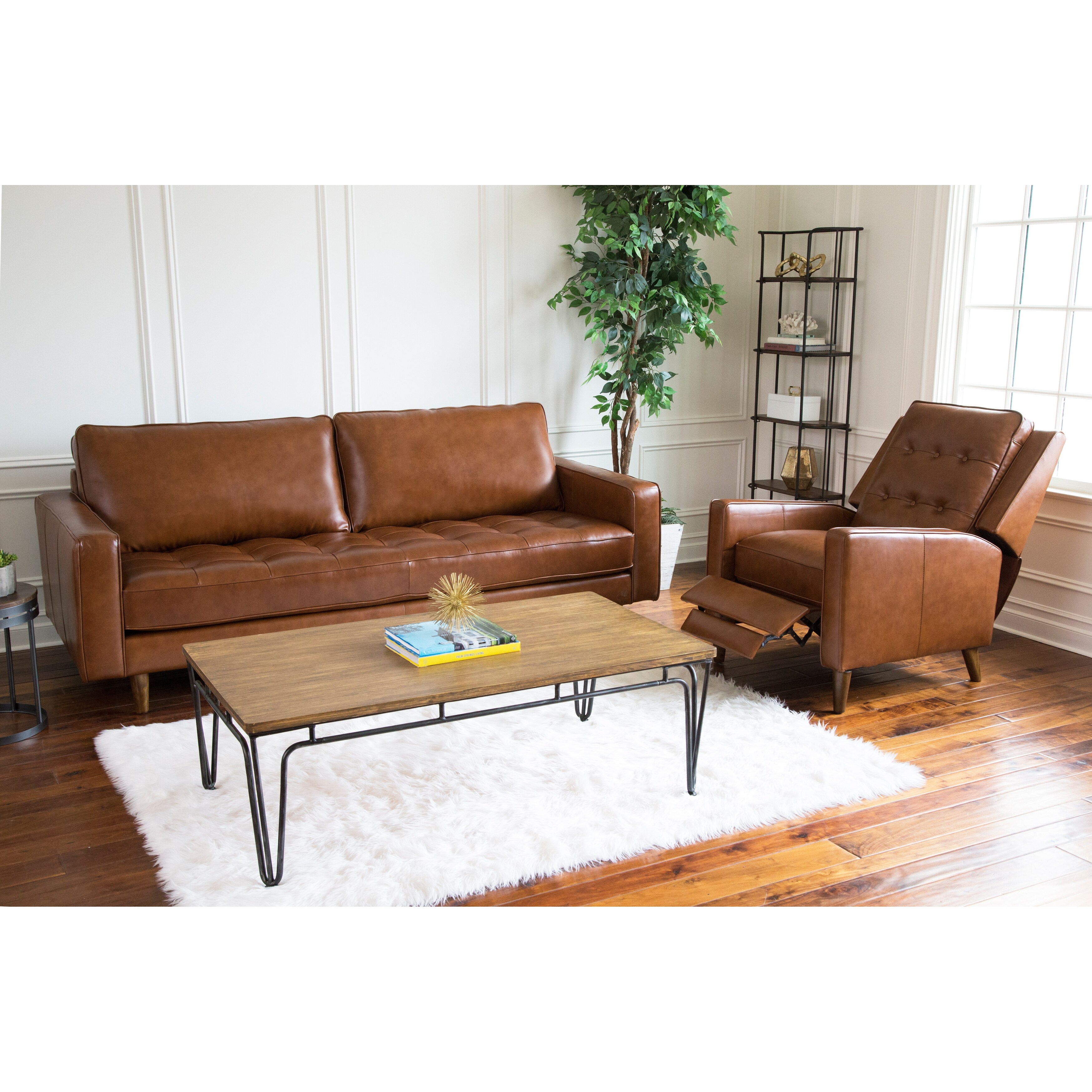 Shop Abbyson Holloway Mid Century Leather Sofa And Recliner Set