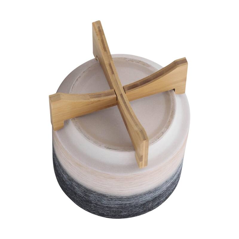 8 & 10 inch Ceramic Planter on Wood Stand,Set of 2