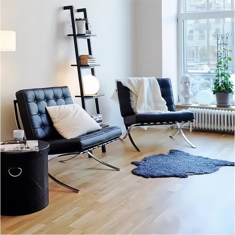 Mid Century Tufted Top Grain Leather Upholstered Lounge Chair