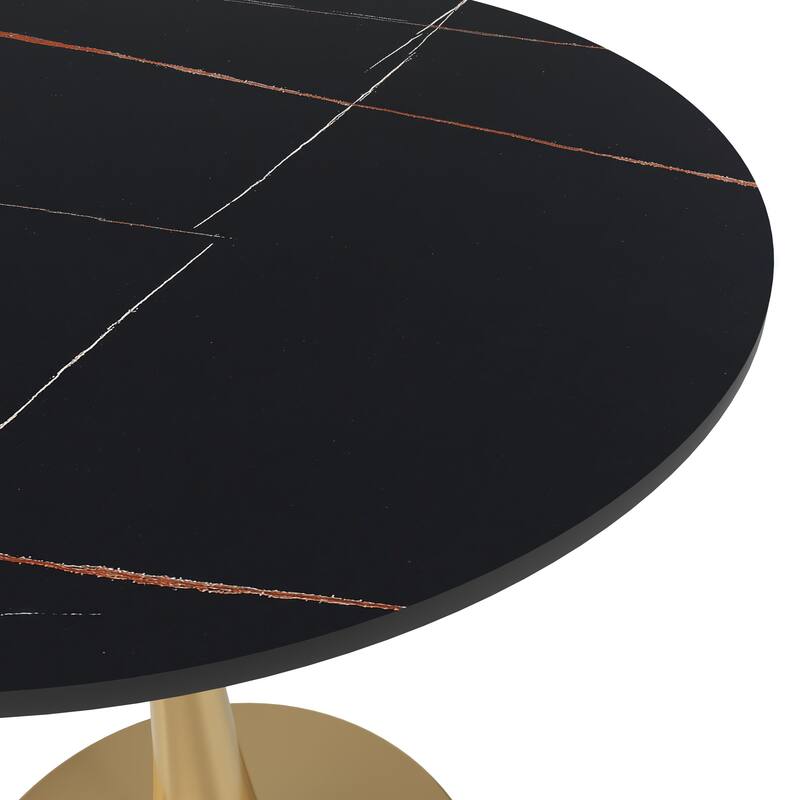 Bristol 24" Round Dining Table Sintered Stone Top & Gold Stainless Steel Pedestal Base for Kitchen & Dining Room