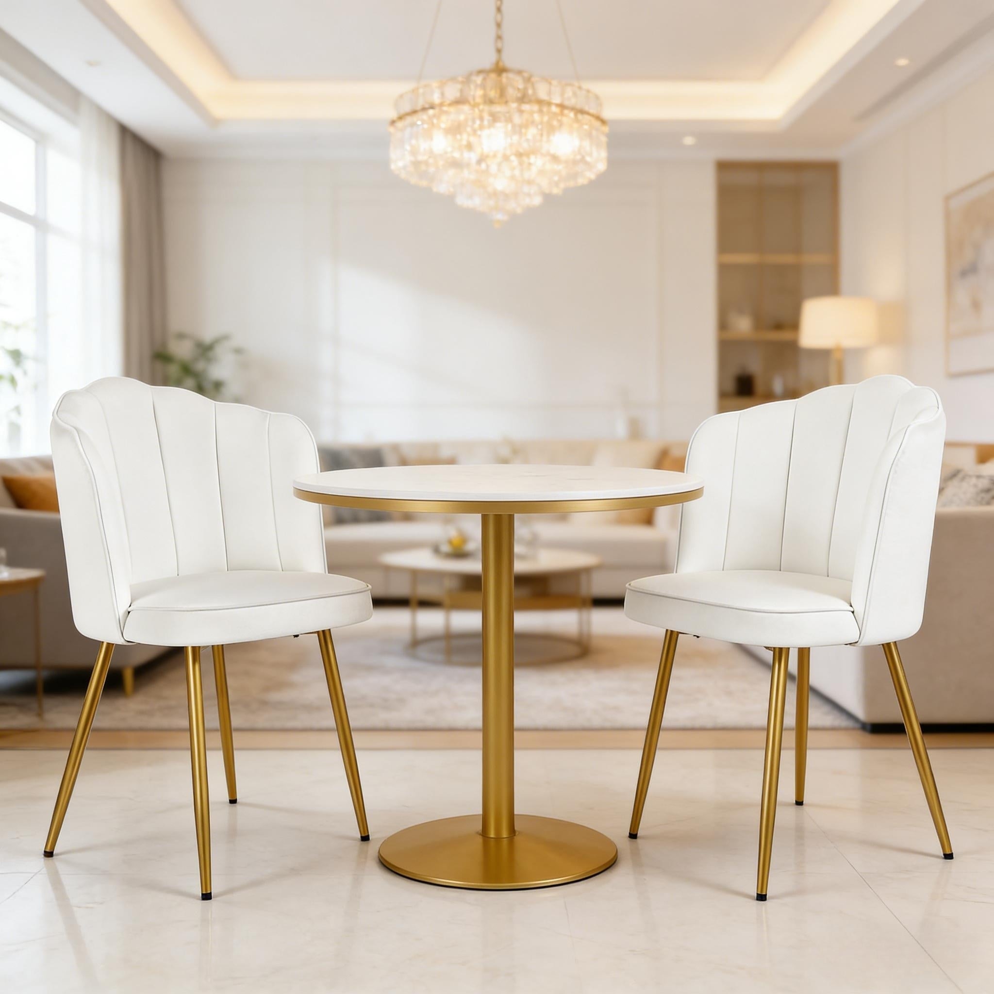 Javlergo Set of 2 Vanity Chairs with Gold Metal Legs Upholstered Accent Chairs with Finger-Shaped Design for Bedroom Living Room