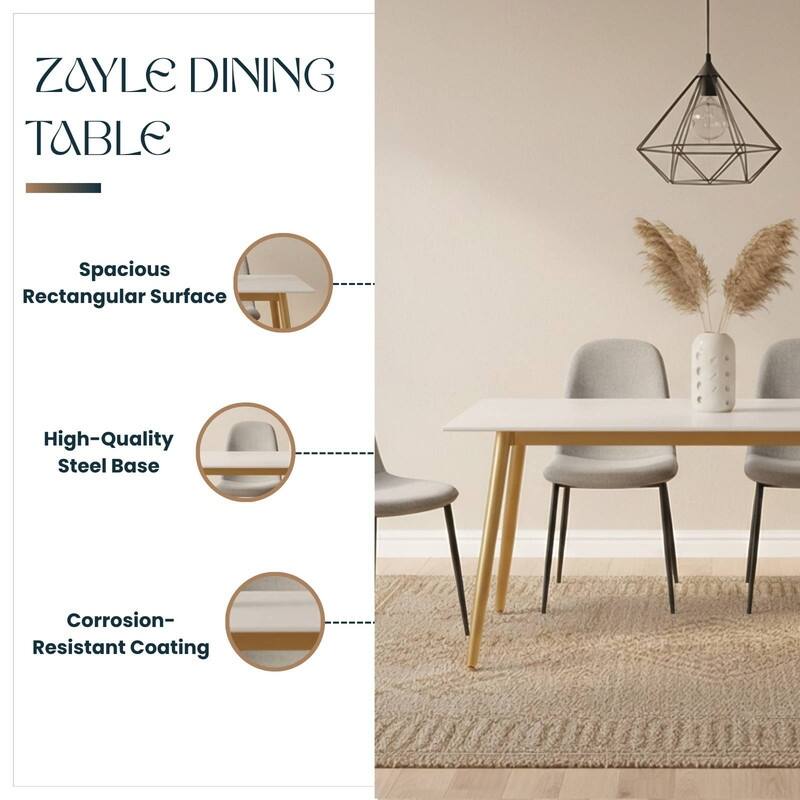 Zayle Dining Table with a 71" Rectangular Top and Gold Steel Base