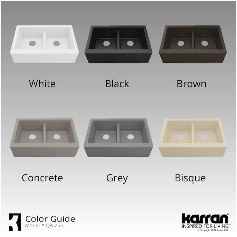 Karran USA QA-750-PK1 Quartz QA 34" Farmhouse Double Basin Quartz