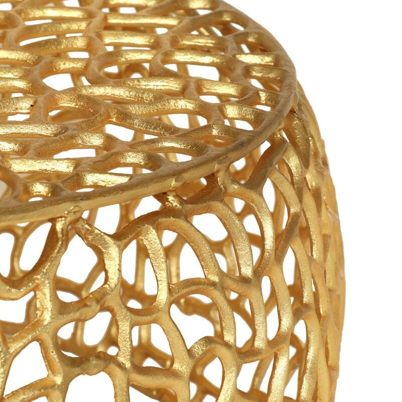 Modern Aluminum Round Coffee Table,Gold Drum Coffee Table Mesh Round Coffee Table