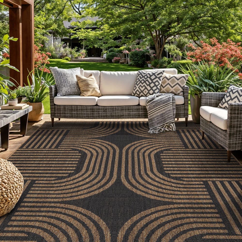 World Rug Gallery Geometric Indoor/Outdoor Flat Woven Area Rug