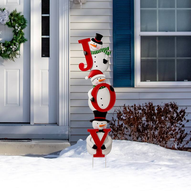 Glitzhome Metal "JOY" Snowman or Gingerbread Man Yard Stake - Snowman