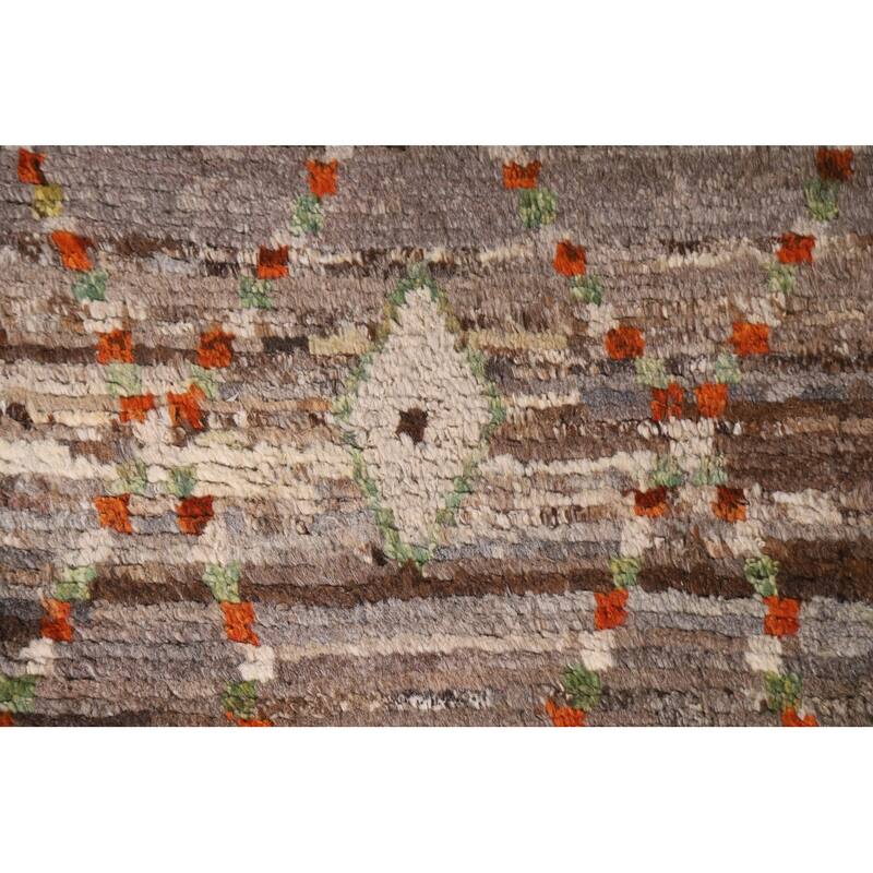 Hand Knotted Oriental 100% Wool Carpet Tribal Checkered Brown Moroccan Area Rug - 9' 10'' X 6' 10''